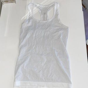 White, razorback white tank. Lululemon.